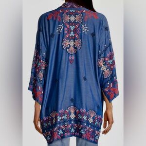 Johnny Was Mareen Embroidered Chambray Kimono Size Small EUC Retail $290